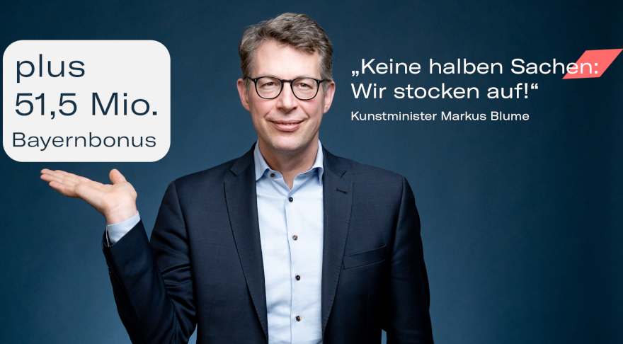 Kunstminister Markus Blume präsentiert den Bayernbonus (© Axel König/StMWK)